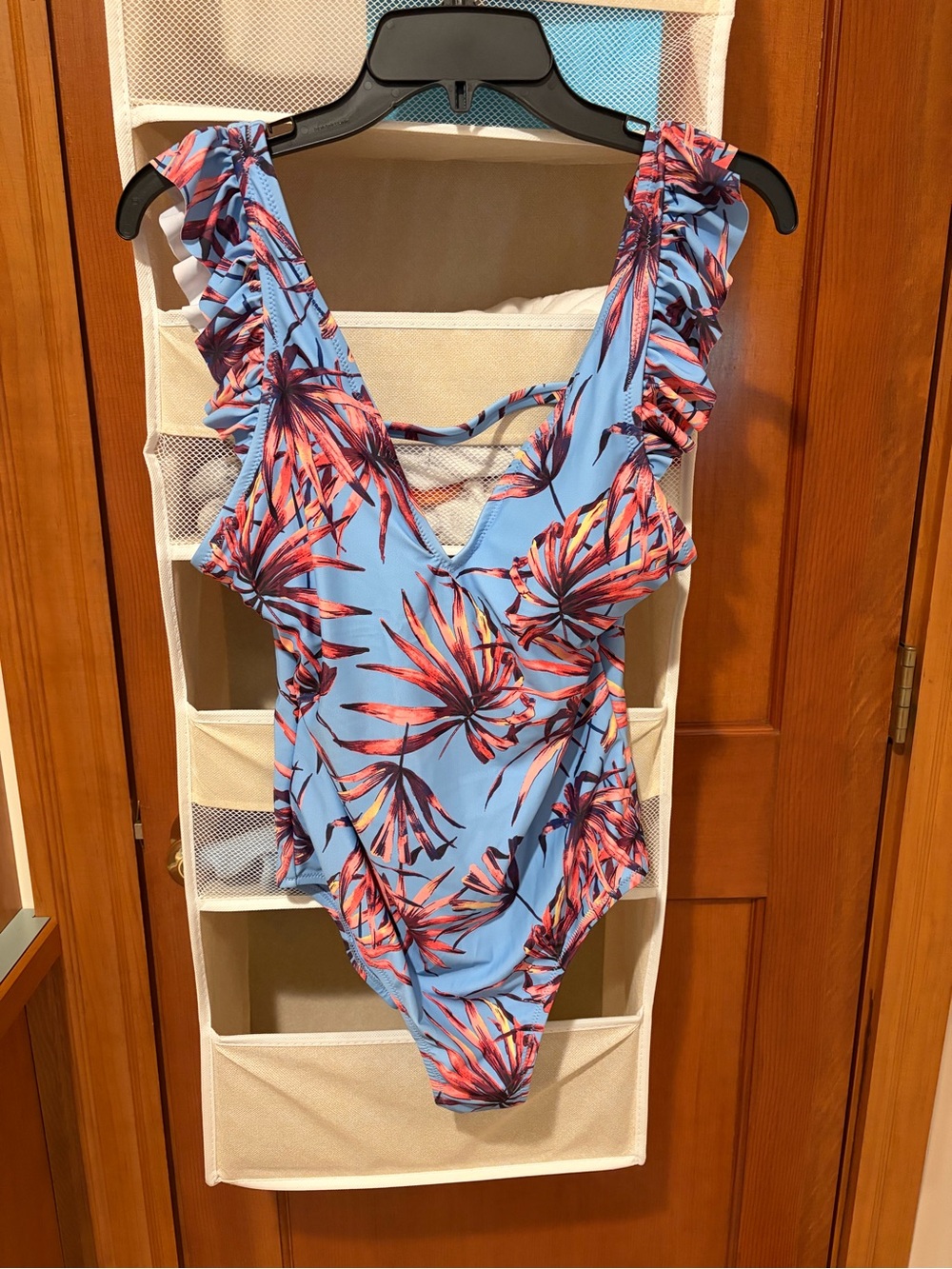 Jessica Simpson Blue One-Piece Swimsuit with Coral Palm Print